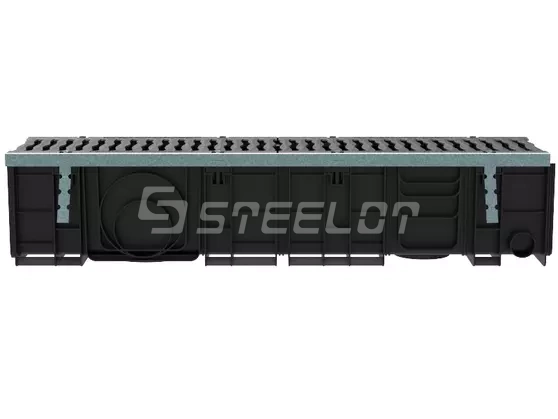 Лоток SteeProPlast DN200 H214 в сборе с усиливающей насадкой и решеткой чугунной, кл. Е600